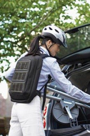 Student with a solar backpack