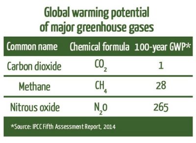 Chart showing the global warming potential of major greenhouse gases