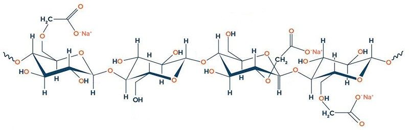 Molecular structure of a hydrocolloid called carboxymethylcellulose