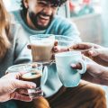 Group of young people drinking coffee