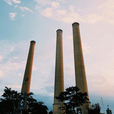 3 smoke towers of a coal plant