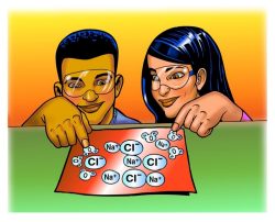 illustration of students observing how salt dissolves in water