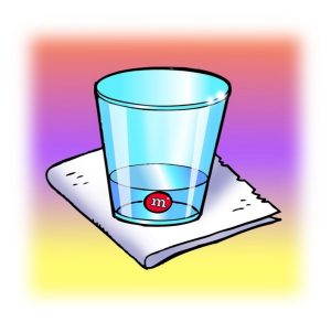 illustration of an m&amp;m in a cup of water