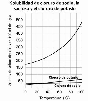 Solubility of sodium chloride, sucrose, and potassium chloride