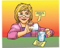 Teacher pouring sodium carbonate solution into a cup of magnesium sulfate solution