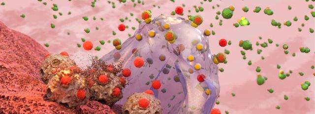 Rendered illustration of medication that targets cancer tumors inside the human body