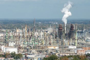 An aerial photograph of petrochemical facilities near Baton Rouge, Louisiana.